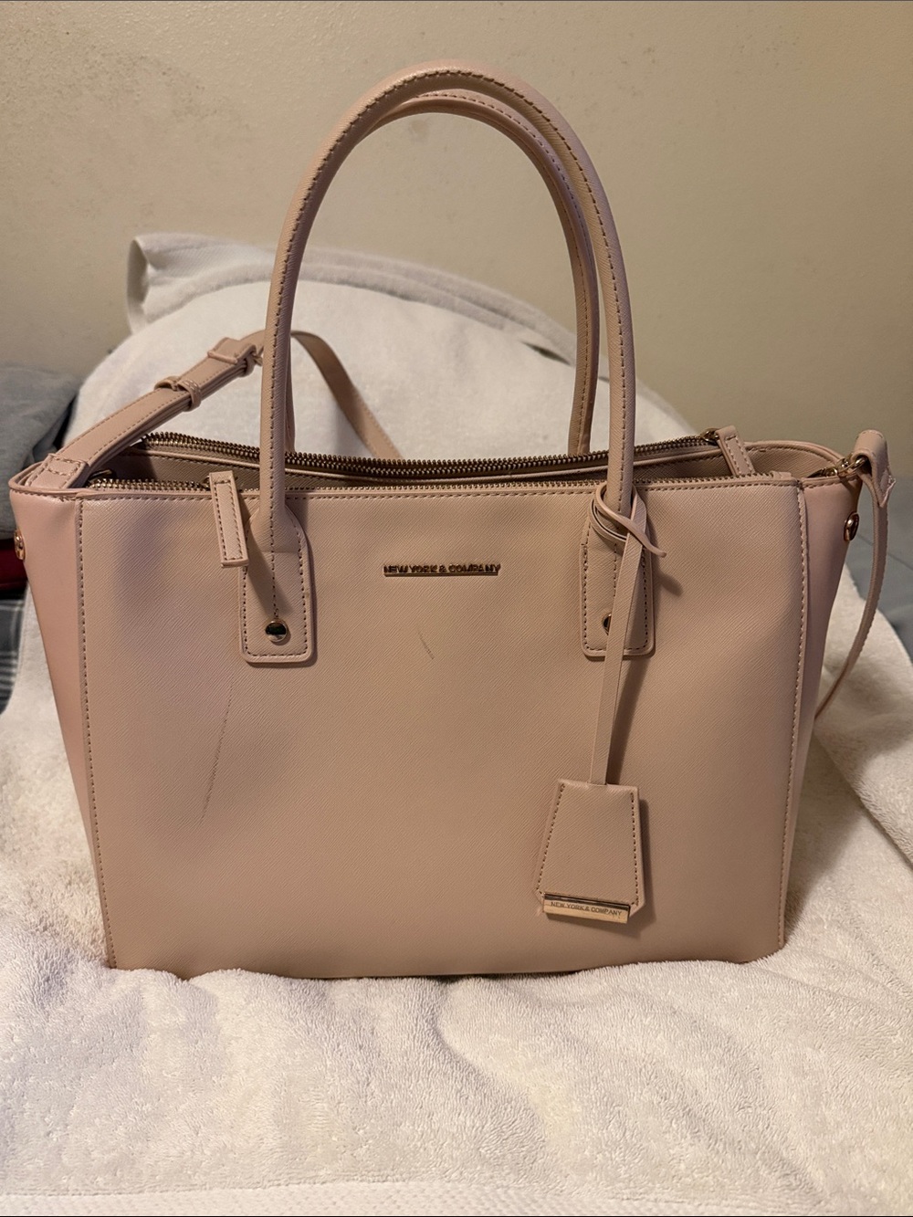 New York & Company Blush Pink Structured Satchel with Shoulder Strap